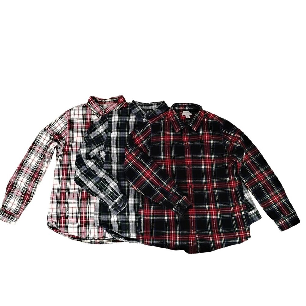 L.L. Bean Mens M Relaxed Fit Cotton Flannel Button Down Plaid Shirts Set of 3